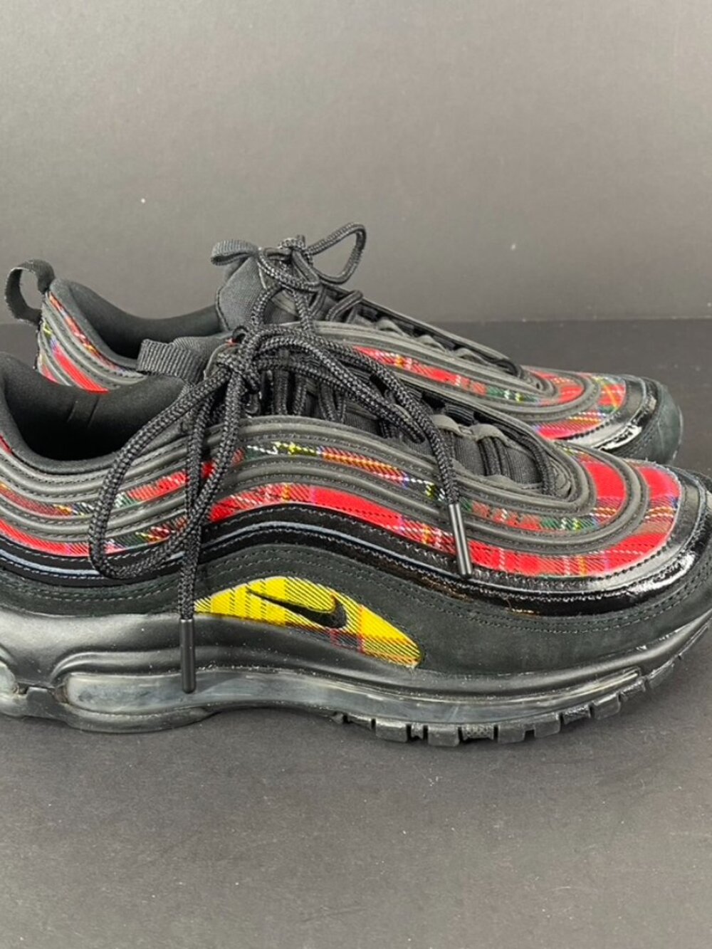 Nike Air Max 97 SE Tartan Black University Red Sneakers Size 7.5